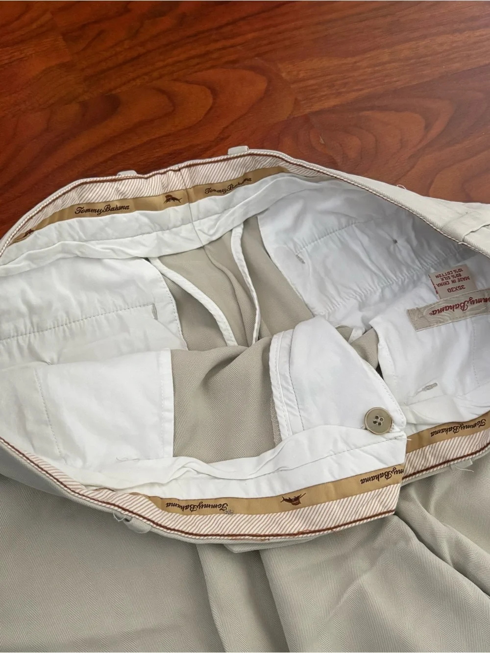 Tommy Bahama Trousers Mens 35x28 Khaki Silk Cotton Blend Pleated Dress Pants USA